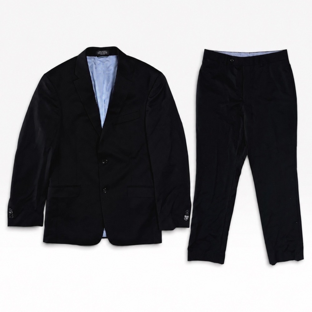 Tommy Hilfiger Suit Mens 36R Pants 30x32 Worsted Wool 2-Piece Set Black